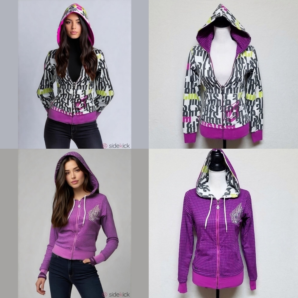 Volcom Rare Vintage 90s Alphabet Reversible Purple Houndstooth Hoodie Small